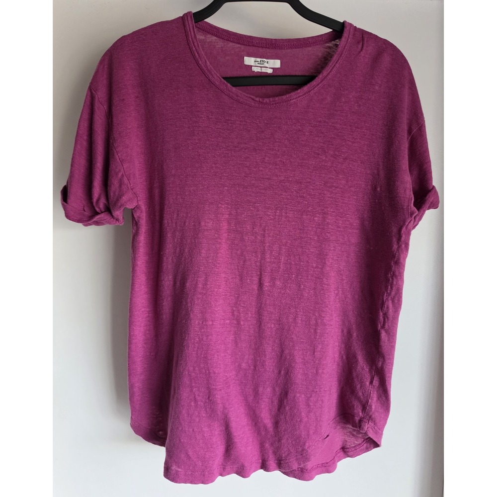 Isabel Marant Etoile Linen T-Shirt Size M Pink Solid Round Neck Short Sleeve